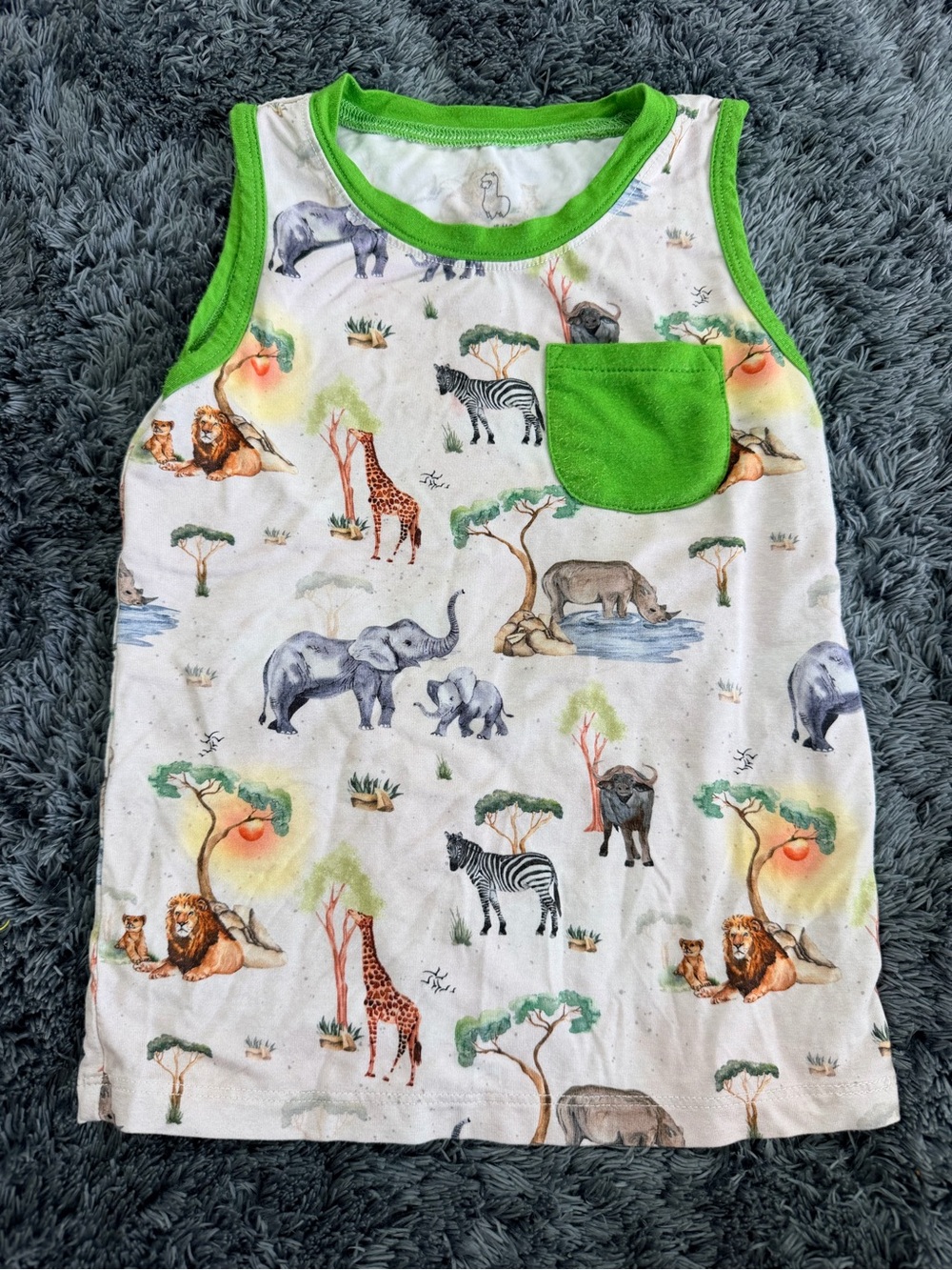 Kids Green-Trim Safari Tank Top